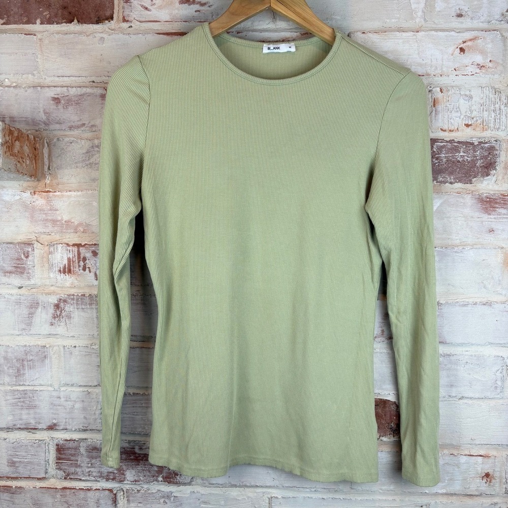 B|ANK BLANK Sage Green Ribbed Long Sleeve Fitted Top M Crew Neck Clean Girl Fall